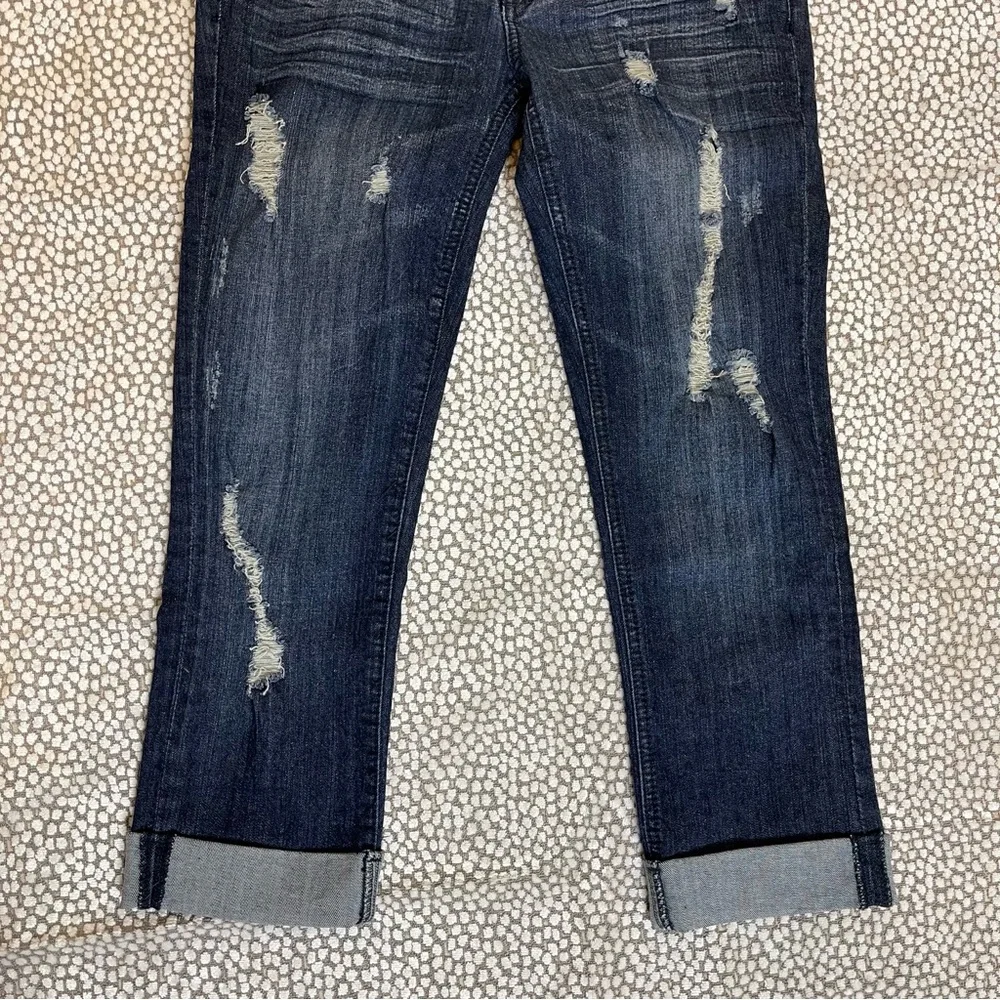 Denimology Dark Blue Distressed Cropped Jeans Mid Rise Size 5 - Picture 10 of 11